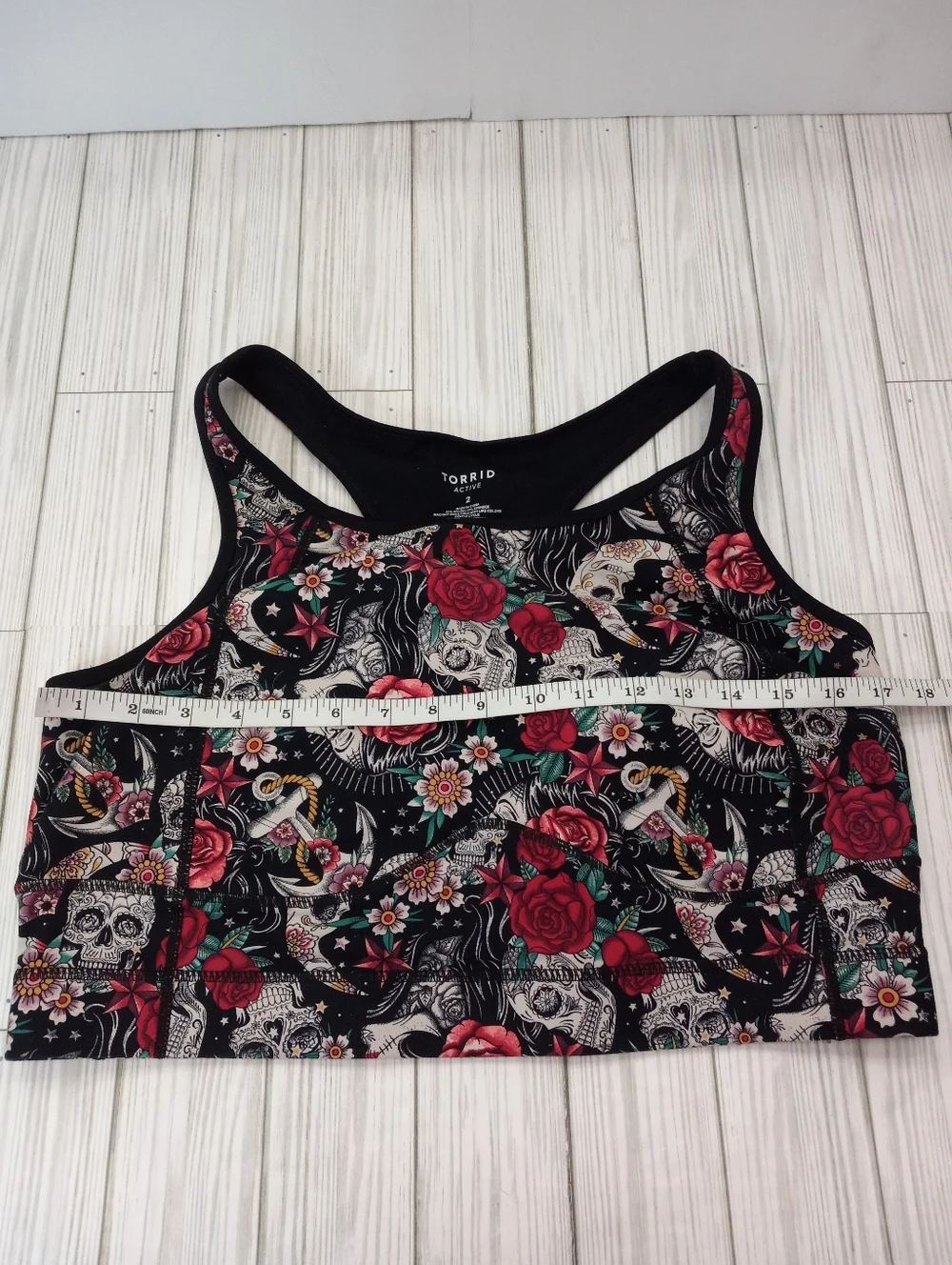 Torrid Floral Sugar Skull Tatoo Print Sports Bra with Red Roses Plus Size 2X